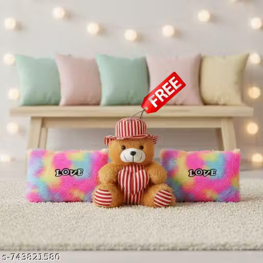 Soft Teddy Bear with 2 Rainbow LOVE Cushions Combo